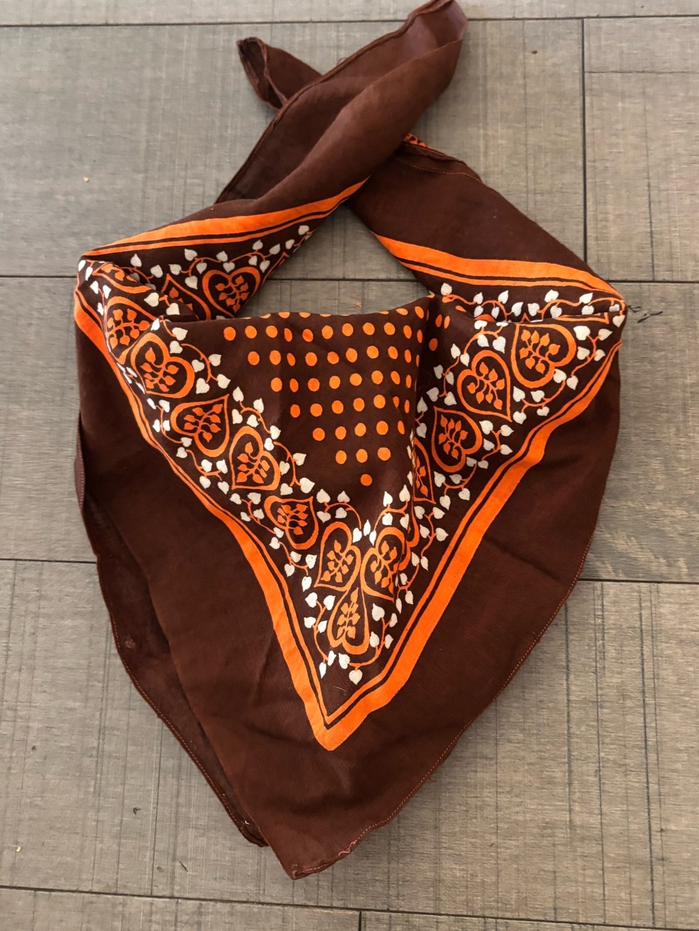 🌺5/$25🌺1970s Brown & Orange Patterned Cotton Bandana Scarf